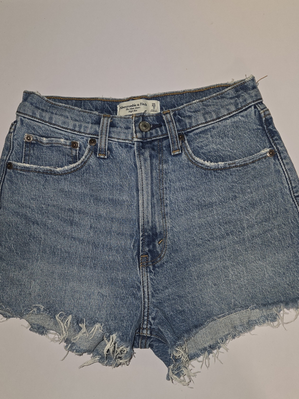 Abercrombie & Fitch The Mom Shorts High Rise Distressed Denim Blue Size 25 0